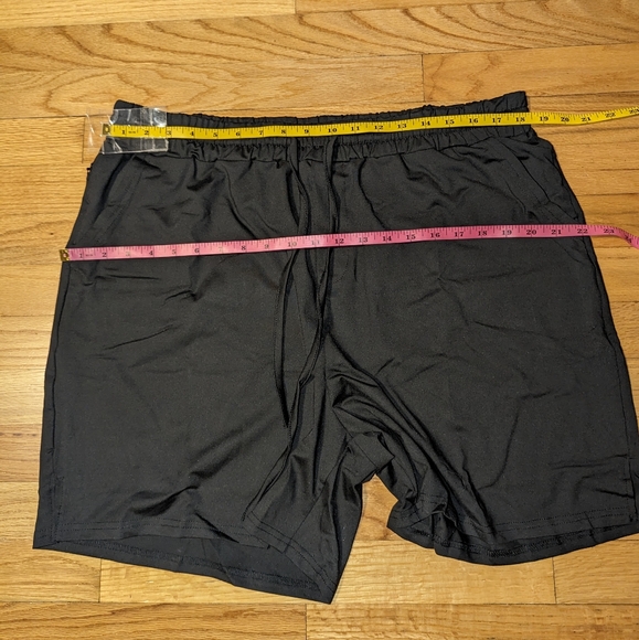 Black Gym Workout Shorts Pockets Drawstring Moisture Wicking NiMin 2XL - Picture 4 of 6